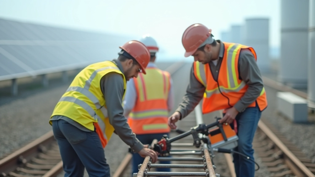 Pracovníci na stavbě moderní infrastruktury se zeleným zaměřením