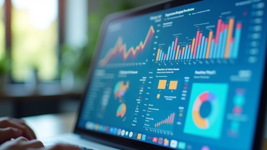 Finanční grafy a statistiky na obrazovce počítače, digitální zobrazení dat o absorbci fondů