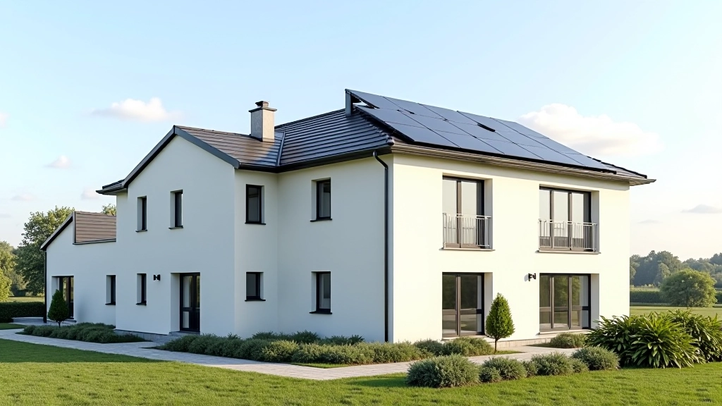 Domácnost s novými solárními panely a moderní fasádou po energetické renovaci