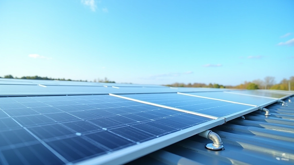 Solární panely na střeše průmyslové budovy, zelená energetická transformace